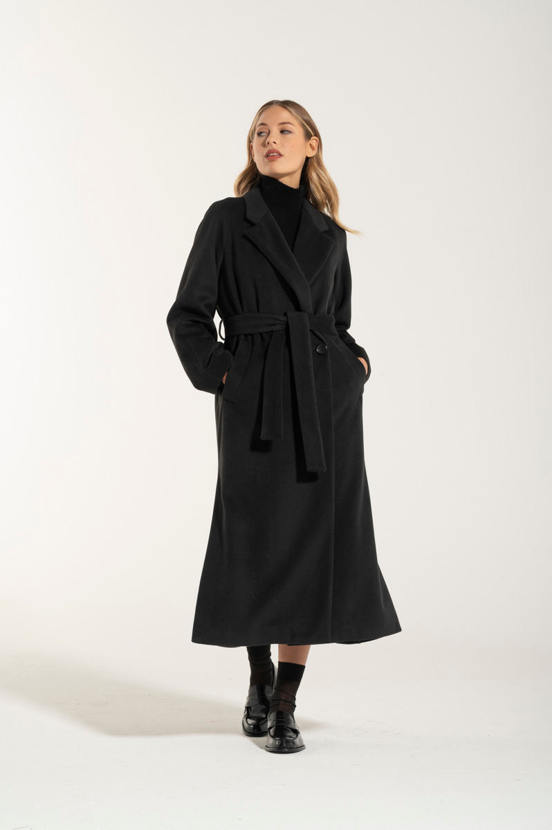 Long Black Cashmere and Wool Coat