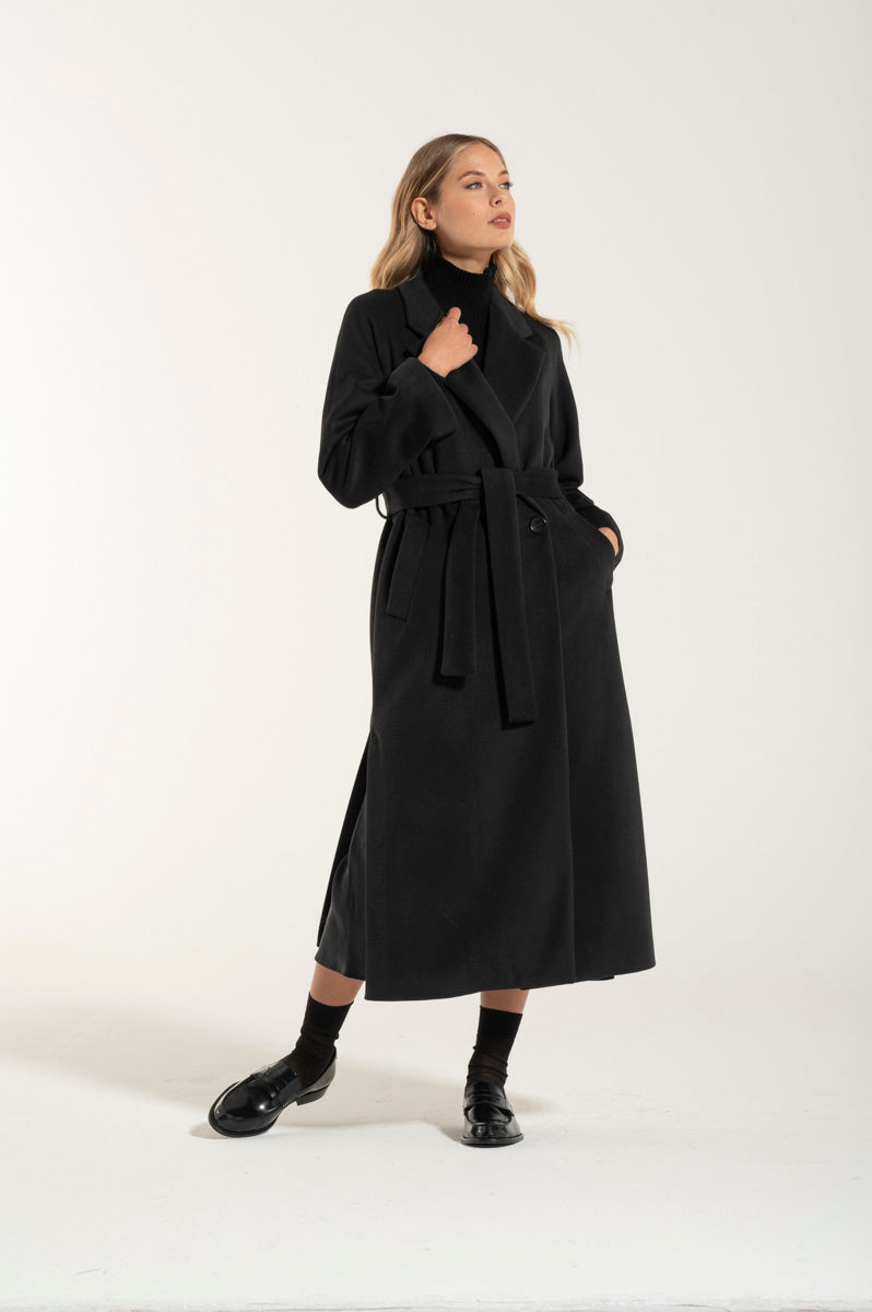 Long Black Cashmere and Wool Coat