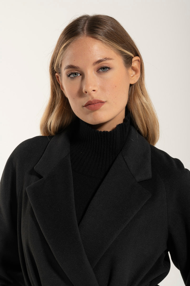 Long Black Cashmere and Wool Coat