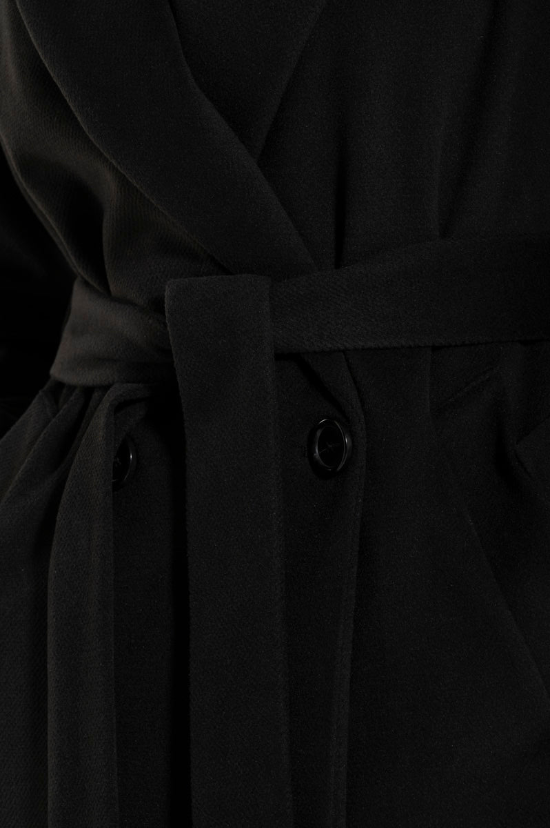 Long Black Cashmere and Wool Coat