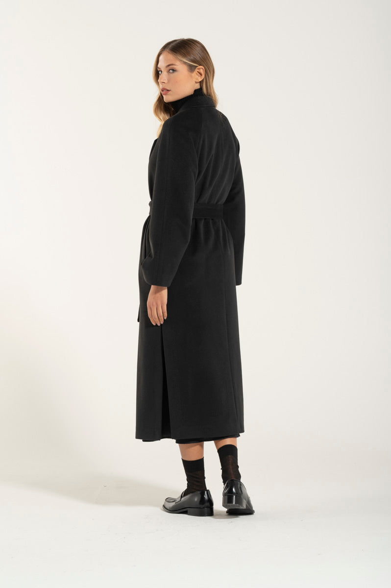 Long Black Cashmere and Wool Coat