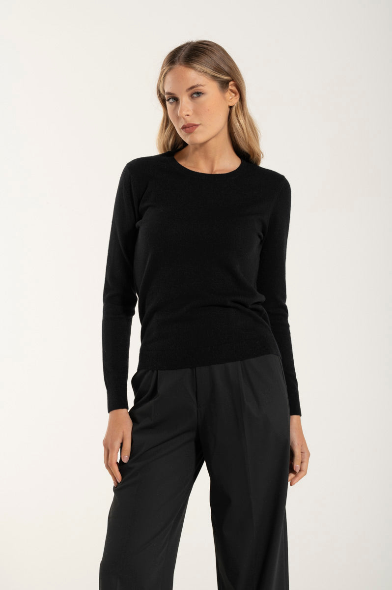 Girocollo Cashmere e Merino Nero