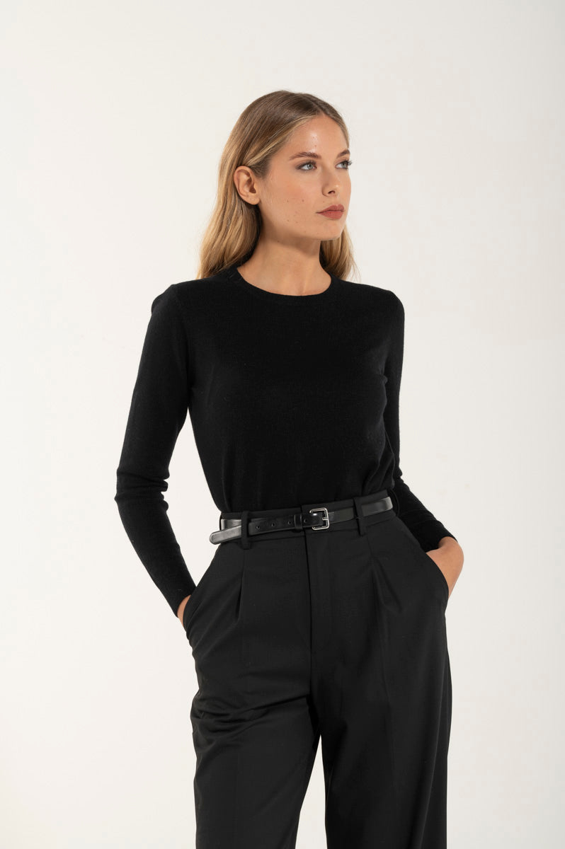 Girocollo Cashmere e Merino Nero