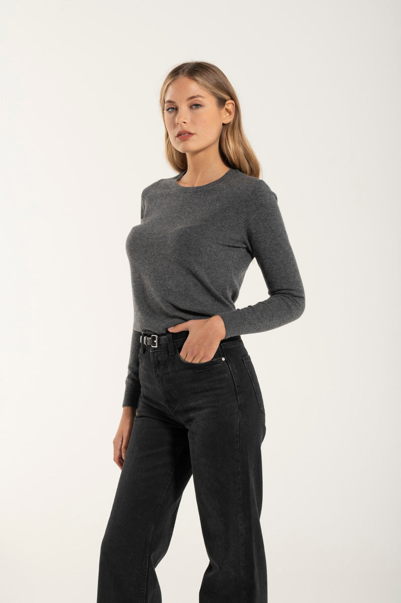 Girocollo Cashmere e Merino Grigio Medio