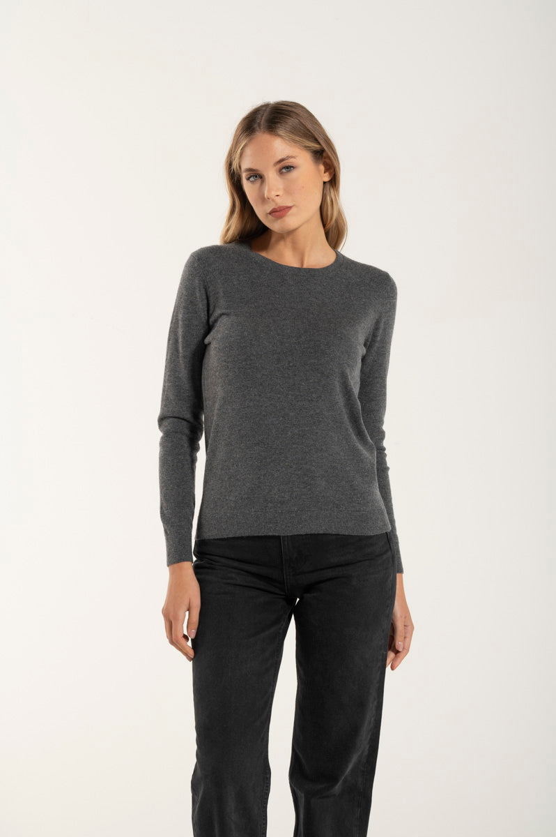 Girocollo Cashmere e Merino Grigio Medio