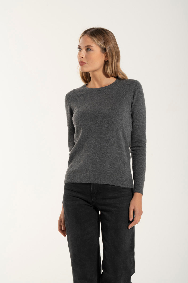 Girocollo Cashmere e Merino Grigio Medio