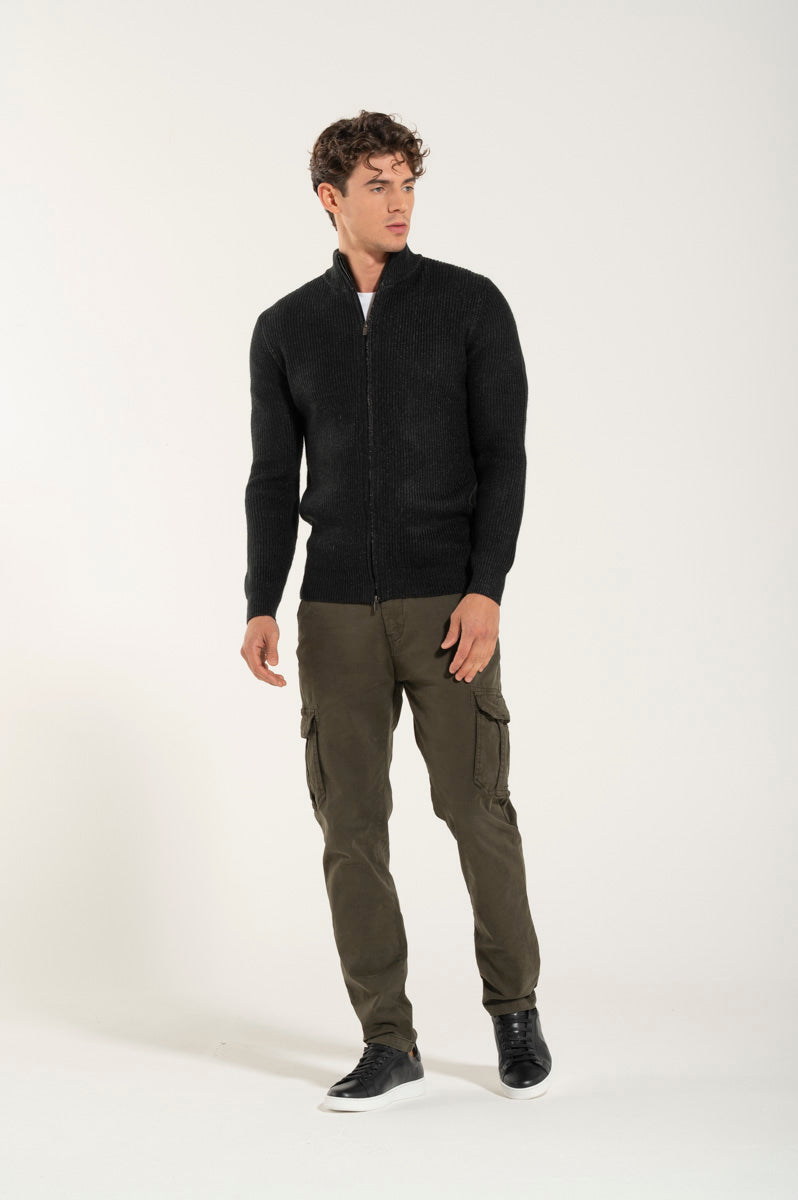 Maglione Zip Nero Misto Lana