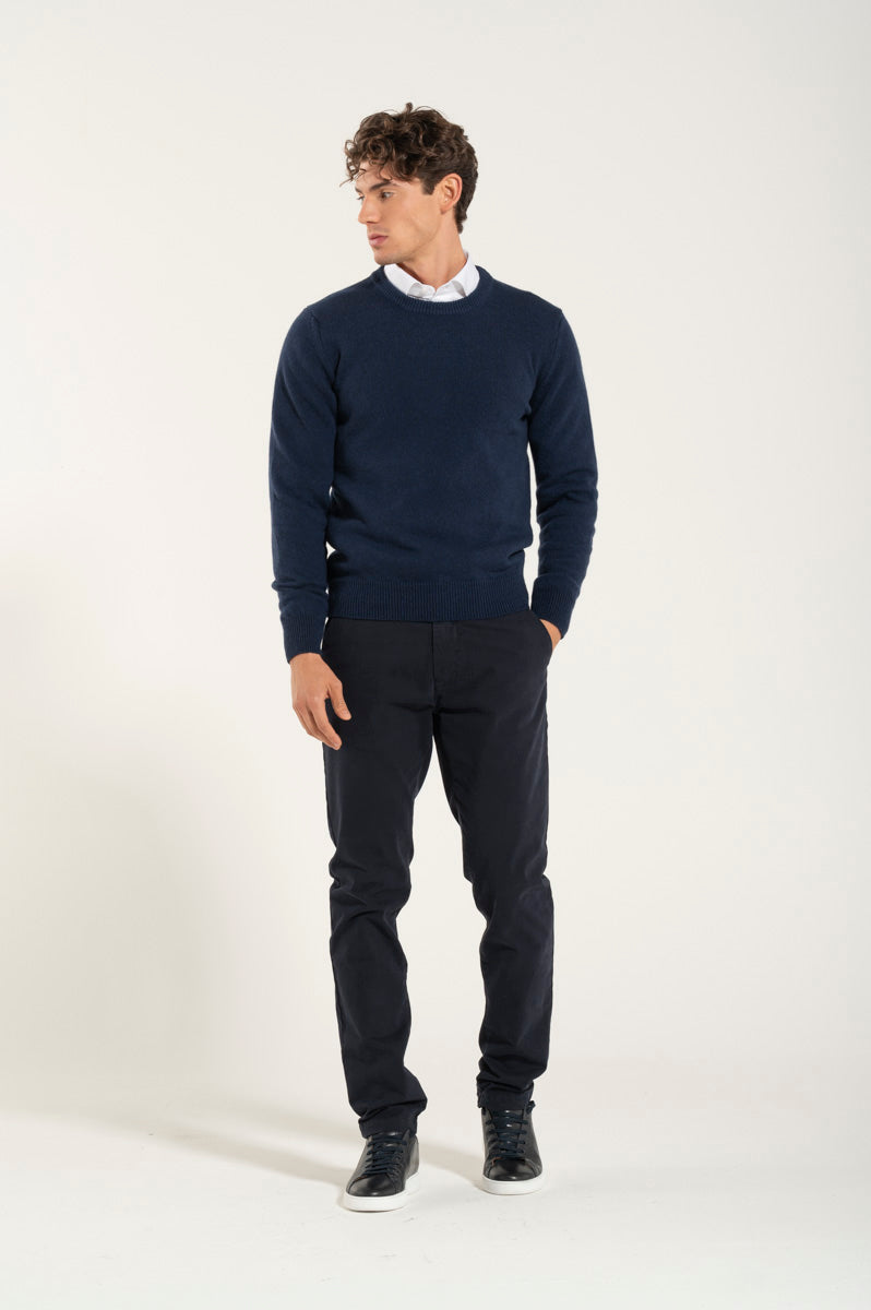 Navy Blue Wool Crew Neck