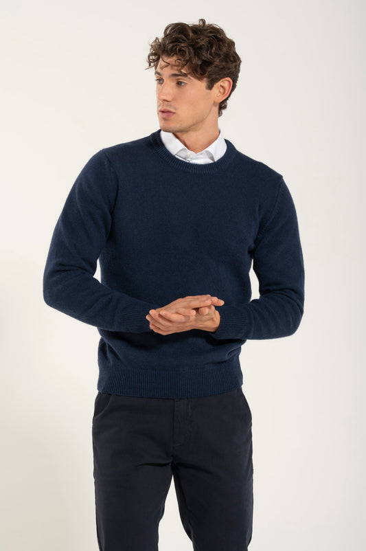 Navy Blue Wool Crew Neck