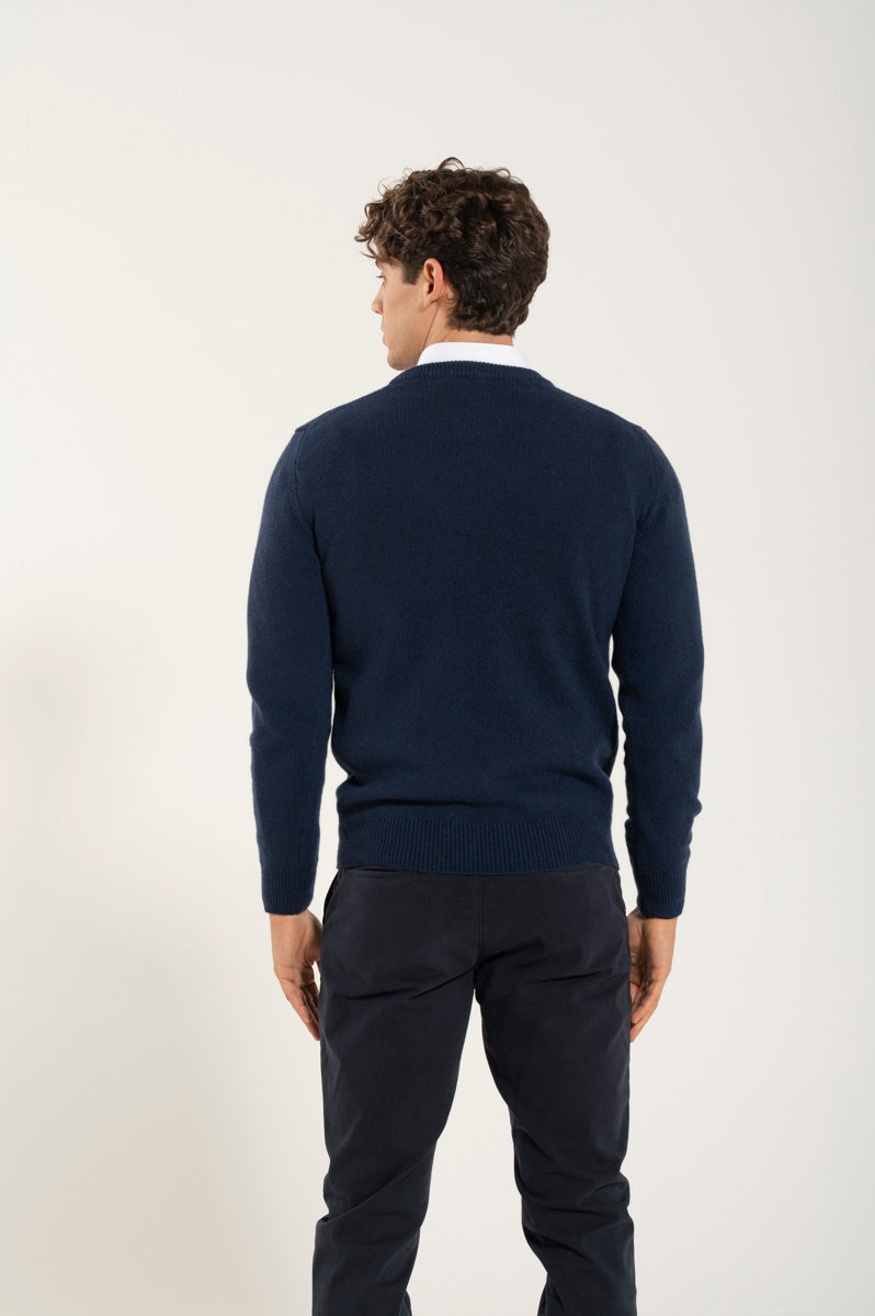 Navy Blue Wool Crew Neck