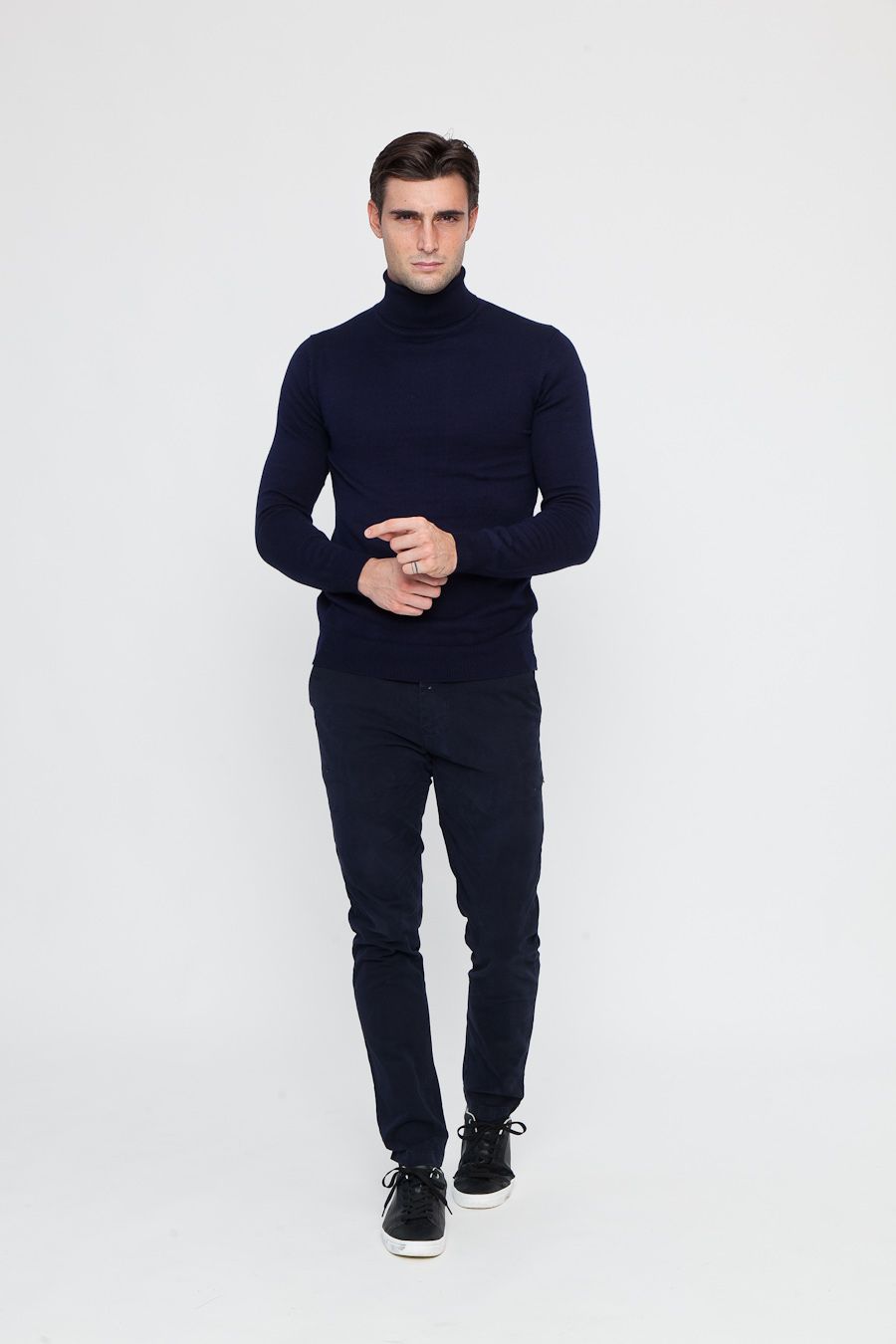 Navy Blue Cashmere and Wool Turtleneck