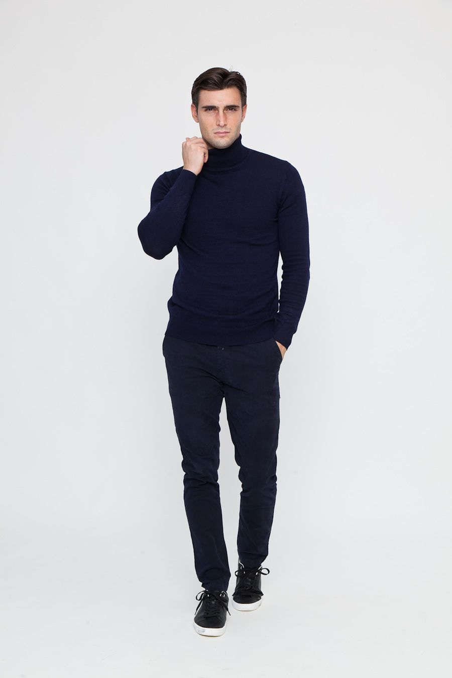 Navy Blue Cashmere and Wool Turtleneck